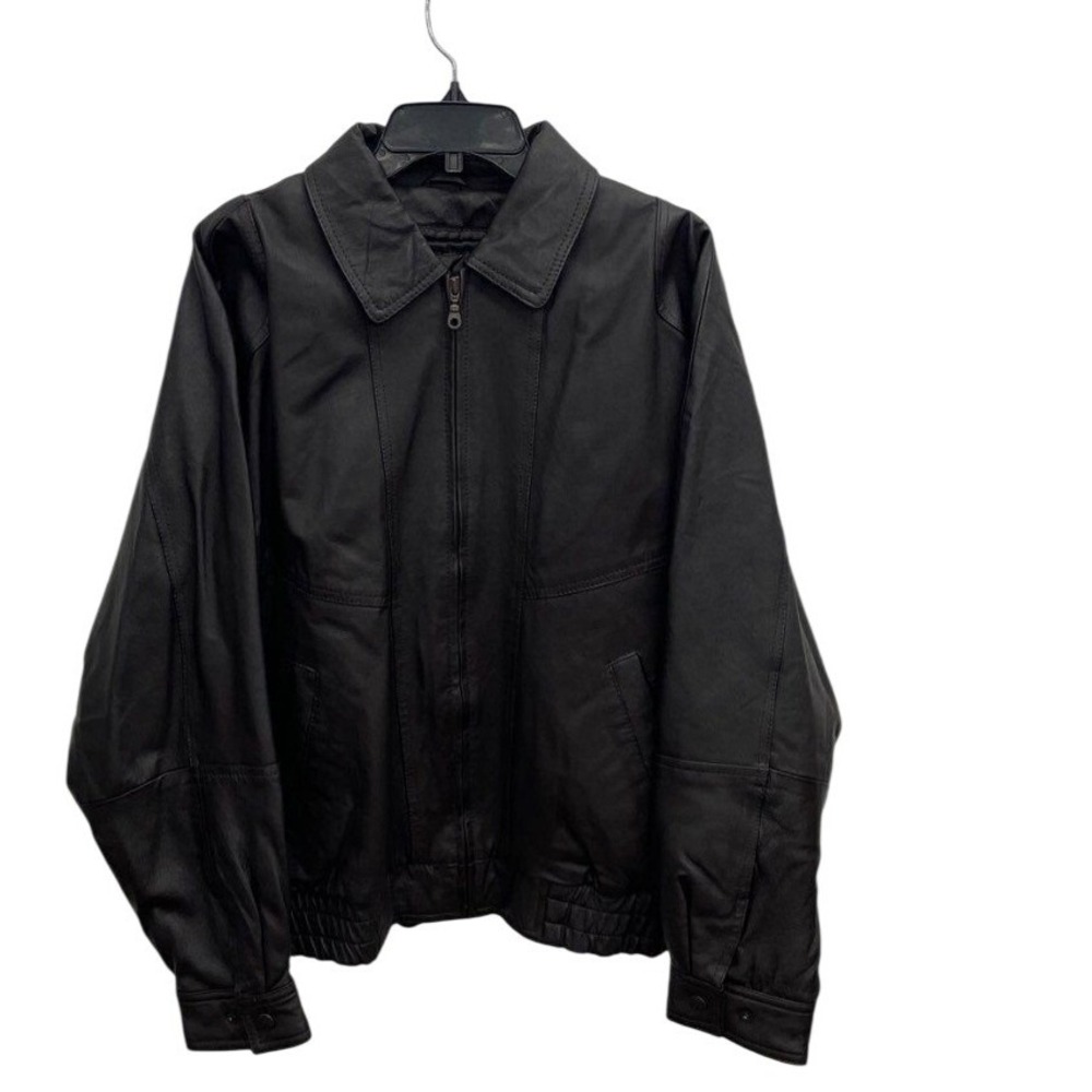 Towncraft Mens Black Leather Bomber Jacket Full Zip Nappa Leather Coat Large